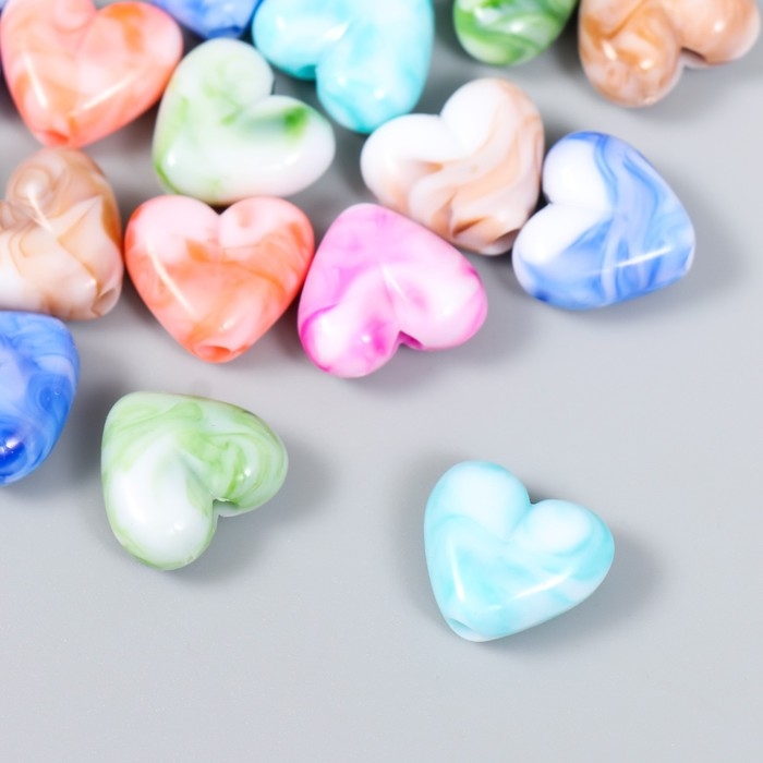 Бусины для творчества пластик Бусины для творчества пластик "Сердца мрамор" цветные 20 гр 1,6х1,5х0,7 см
