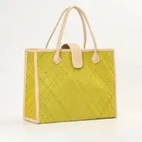 Сумка плетёная на застёжке из пандана, 41&times;16&times;50 см, жёлто-белая