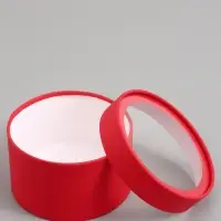 Подарочная коробка круглая, красная, завальцованная с окном, 16&times;11 см