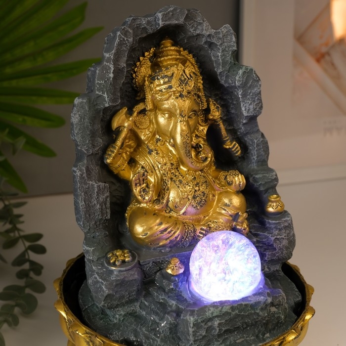 Фонтан настольный от сети, подсветка Фонтан настольный от сети, подсветка "Ганеша в скале" 28х20х20 см