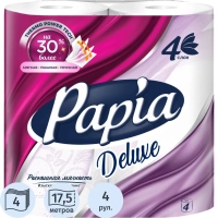 Бумага туалетная Papia Deluxe 4сл бел 100%цел втул 17,5м 140л 4рул/уп