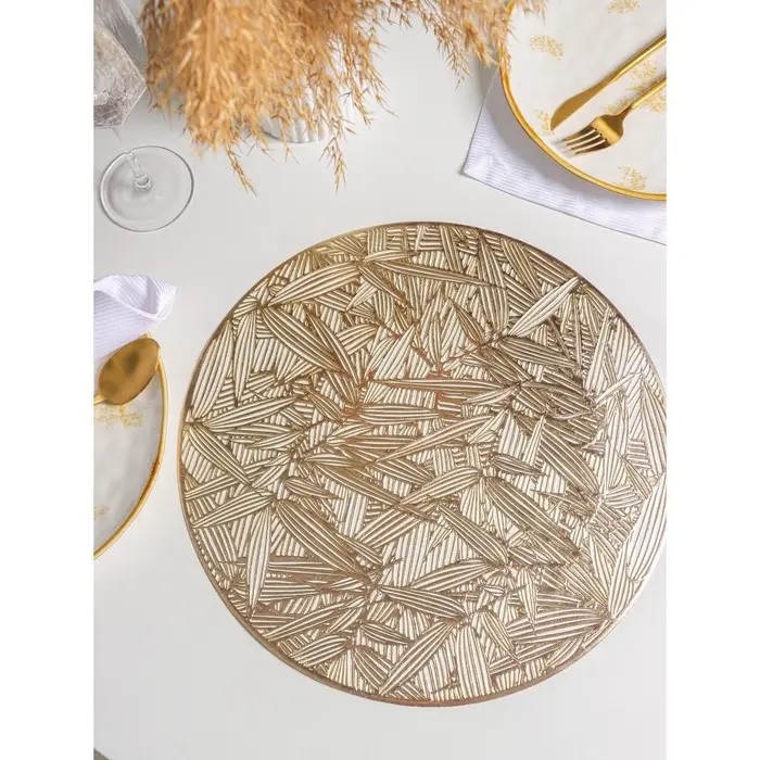 Салфетки сервировочные на стол Доляна &laquo;Листья&raquo;, d=38 см, 4 шт., золотые