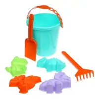 Набор для игры в песке (Ведро 1л, 4 формочки динозавры, грабельки и лопатка)