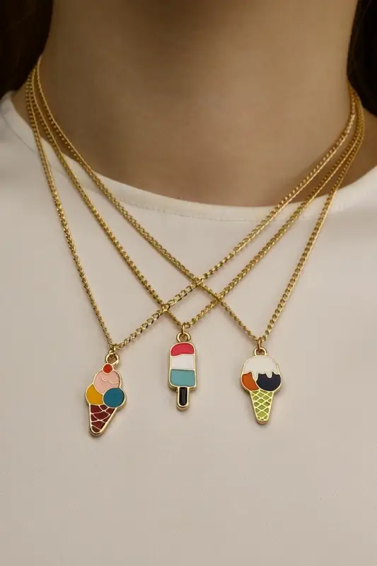 Кулоны парные на цепочке &laquo;Виды мороженого&raquo;, 45 см, цветные в золоте