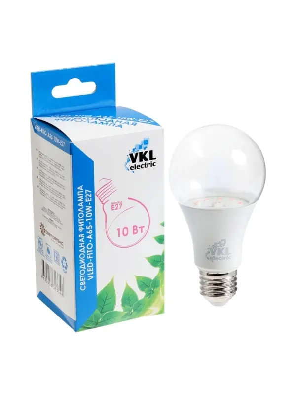 Фитолампа для растений VKL electric, A65, 10 Вт, E27, IP20, красно-синий спектр