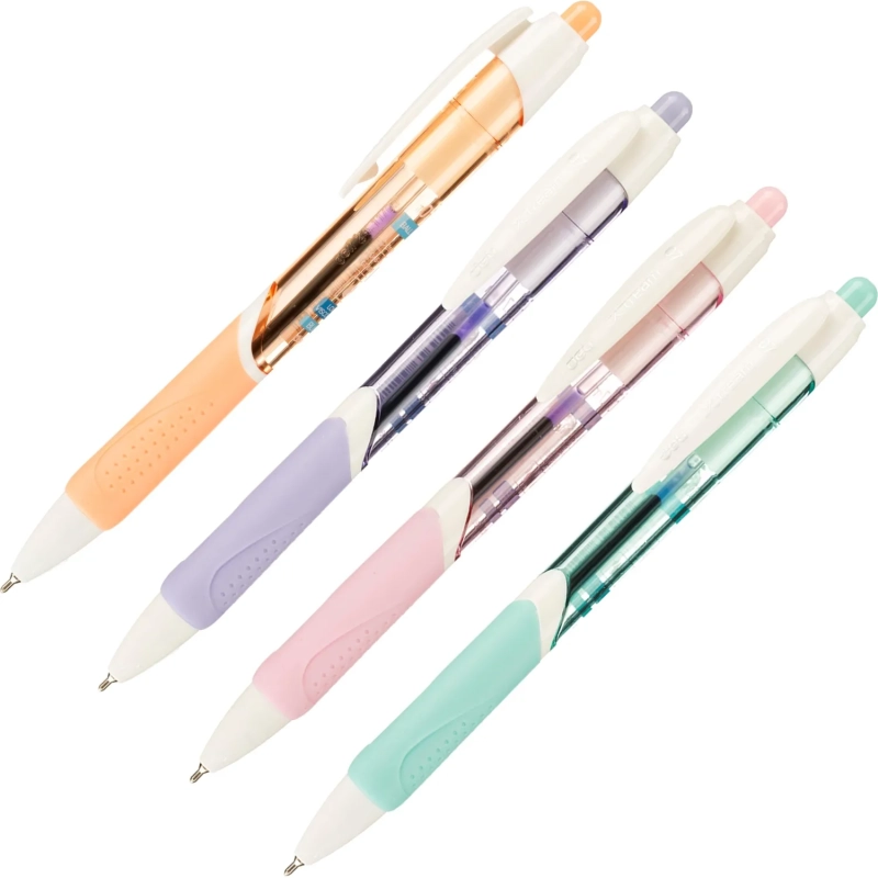 Ручка шариковая автомат. Deli EQ46 игольч.нак,0,7мм,син,резин.грип,4цв асс