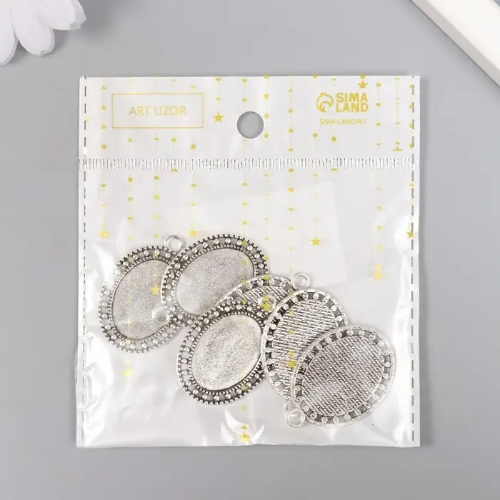 Сеттинг (основа под кабошон) металл "Медальон - Точки" серебро 7915 3,7х2,6 см