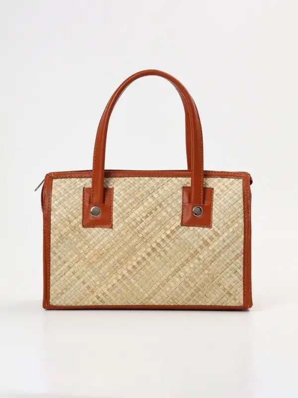 Сумка плетёная на молнии из пандана, 30&times;10&times;35 см, светло-коричневая