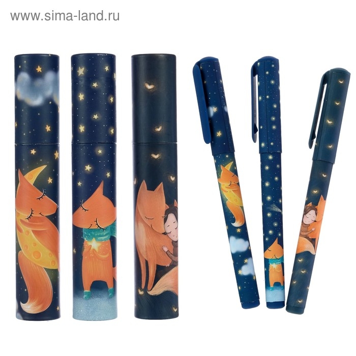 Ручка шариковая в тубе DreamWrite Ручка шариковая в тубе DreamWrite "Лисята", узел 0.7 мм, синие чернила, матовый корпус Silk Touch, МИКС