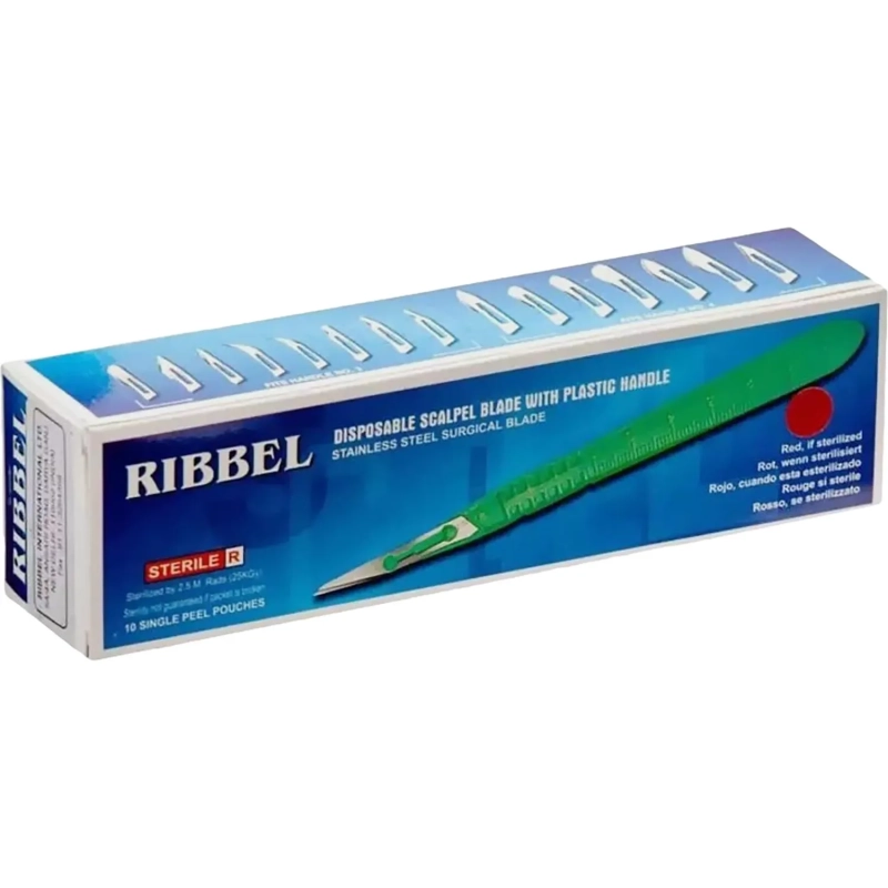 Скальпель хирург, однор., лезвие из нерж.стали р-11, RIBBEL 10шт/уп