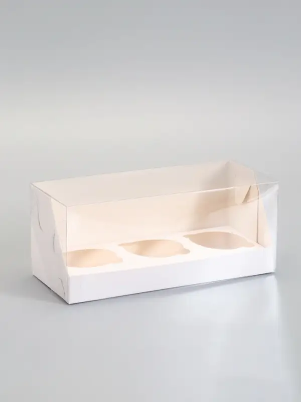 Коробка кондитерская складная под 3 капкейка, белая, 24&times;10&times;10 см