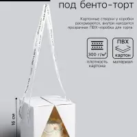 Коробка под бенто - торт с ленточками, белая, 15.5&times;15.5&times;16 см