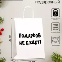 Пакет бумажный подарочный новогодний крафт с приколами, &laquo;Подарков не будет!&raquo;, белый, 28&times;24&times;14 см