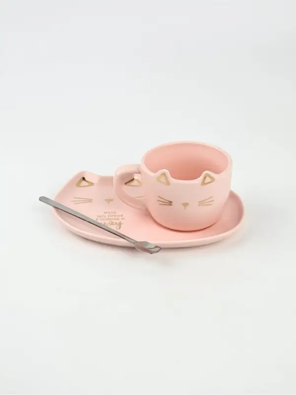 Чайная пара &laquo;Мяу&raquo;: кружка 200 мл, блюдце 18&times;11 см, ложка