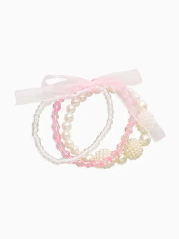 Браслеты детские &laquo;Выбражулька. Бант, жемчуг&raquo;, d=4 см, набор 3 шт. белые, розовый