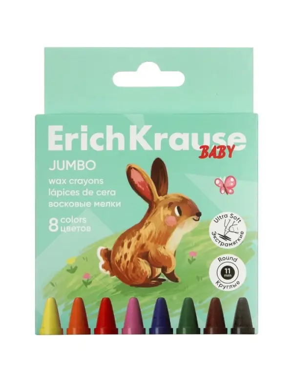 Восковые мелки 8 цветов ErichKrause Baby Jumbo, утолщенные, круглые