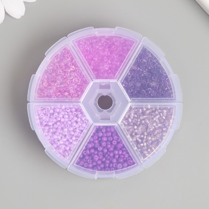 Бисер стекло 8/0 (3 мм) в шкатулке  Бисер стекло 8/0 (3 мм) в шкатулке "Фиолетовый" 6 цветов х 10  гр 8х8х2 см