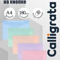 Папка-конверт на кнопке А4, 180 мкм, Calligrata Pastel, глянцевая, полупрозрачная, микс