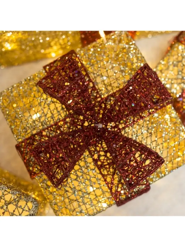 Светодиодная фигура &laquo;Подарки с красной лентой&raquo; 15, 20, 25, 30, 35, 40 см, текстиль, металл, 220 В, 8 режимов, свечение тёплое белое