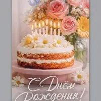 Открытка &laquo;С Днём Рождения&raquo;, торт со свечами, 12&times;18 см