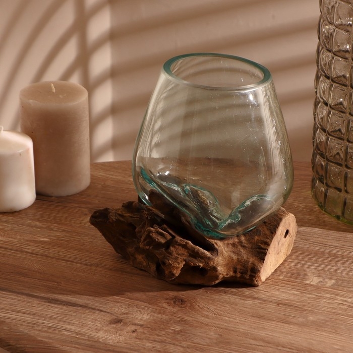 Вазон стекло на коряге  Вазон стекло на коряге "Индивидуальность" 15х15х15 см