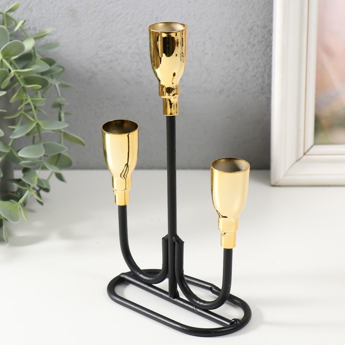 Подсвечник металл на 3 свечи  Подсвечник металл на 3 свечи "Пелей" чёрный с золотом 16,5х5,8х22,8 см