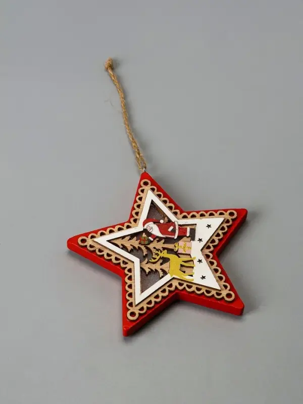 Ёлочная игрушка &laquo;Красная звезда с Дедом Морозом&raquo;, 12&times;12&times;1.5 см, от батареек, свечение тёплое белое
