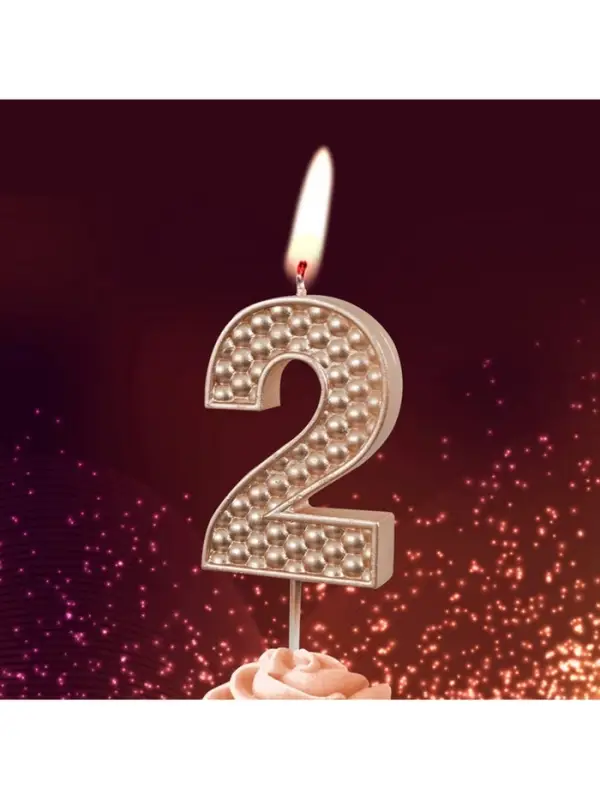Свеча в торт на шпажке "Жемчужная", цифра "2", шампань