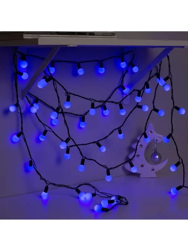 Гирлянда &laquo;Нить&raquo; 10 м с насадками &laquo;Шарики 2.5 см&raquo;, IP44, тёмная нить, 100 LED, свечение синее, 8 режимов, 220 В