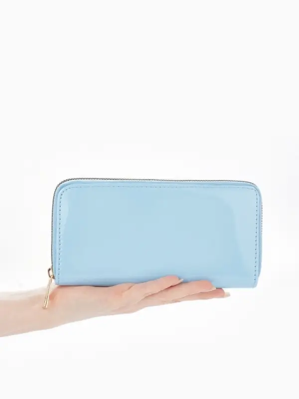 Кошелёк женский на молнии, 20&times;2&times;10 см, лаковый, голубой