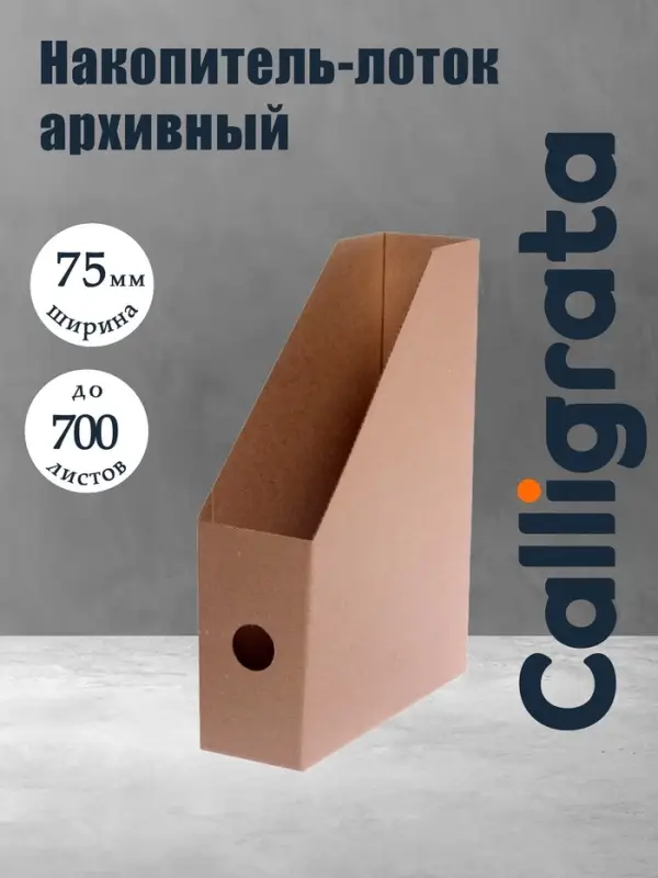 Накопитель-лоток А4, архивный из микрогофрокартона Calligrata, 75 мм, до 700 л, бурый