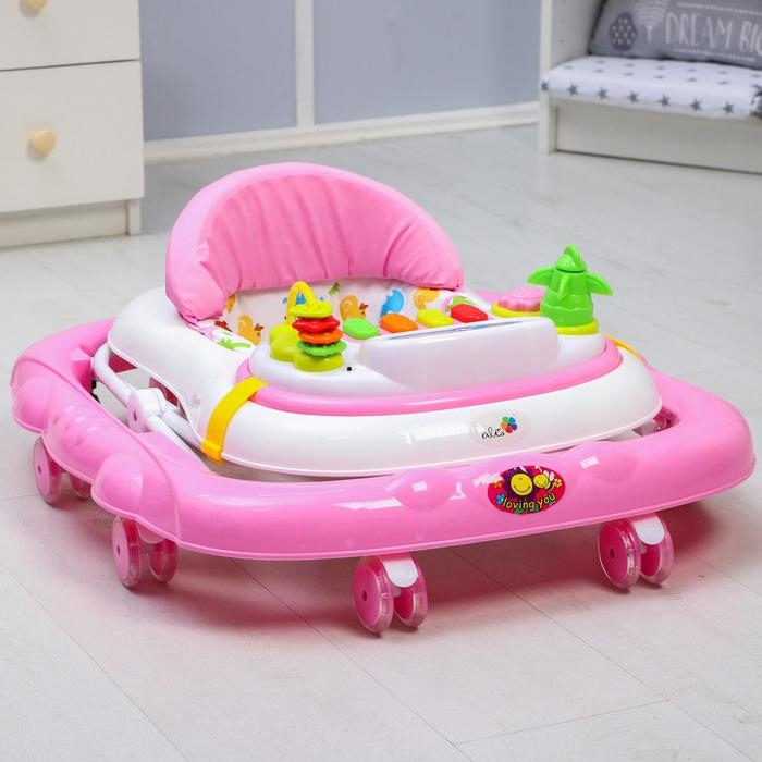 Ходунки «Улыбка», 8 силик. колес, съемная панель, муз., свет, игрушки, розовый Ходунки «Улыбка», 8 силик. колес, съемная панель, муз., свет, игрушки, розовый