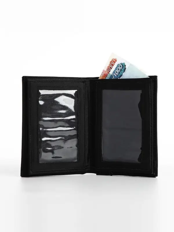 Портмоне мужское, без застёжки, 3 в 1, автодокументы, паспорт, чёрное