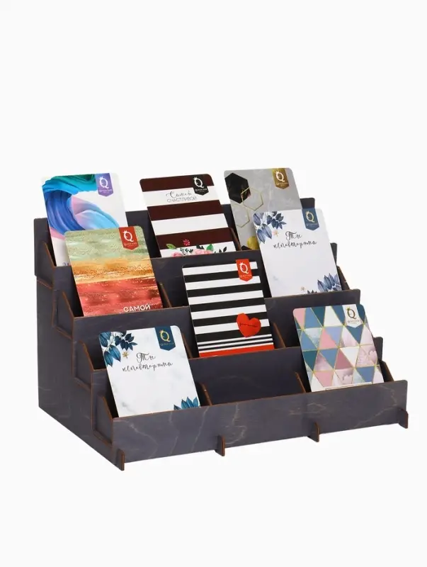 Подставка под открытки 12 ячеек по 12 см, 38.1&times;23&times;25 см, толщина 3 мм, коричневый