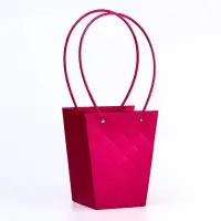 Сумка для цветов тиснение малина влагостойкая, чёрный ручки, 17&times;17 - 11.5&times;11.5 - 20 см