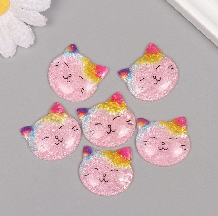 Декор для творчества акрил Декор для творчества акрил "Котишка" блёстки набор 6 шт 2,5х2,7х0,9 см