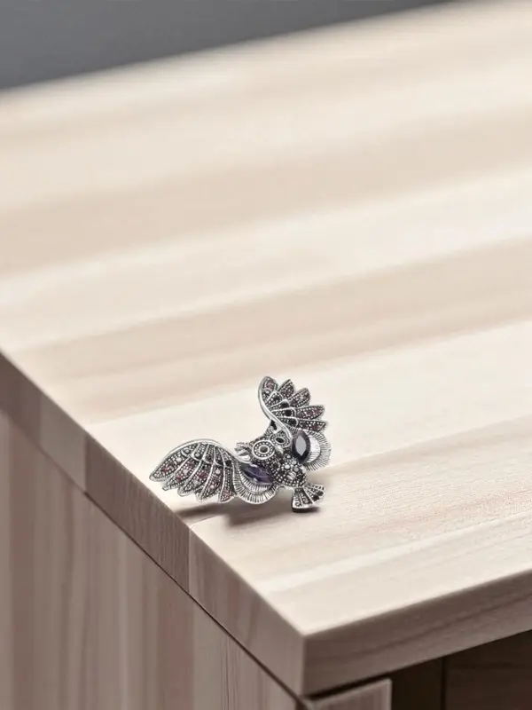 Брошь &laquo;Сова&raquo;, фиолетовая в чернёном серебре