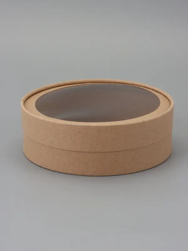 Коробка круглая подарочная завальцованная с окном, крафт, 18&times;6 см