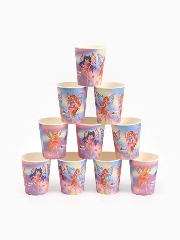 Посуда одноразовая бумажная на 10 персон: стаканы, тарелки, скатерть, ВИНКС