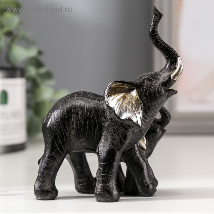 Сувенир полистоун "Слон африканский со слонёнком" 12х10,5х5 см