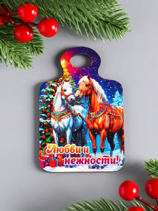Набор магнитов на холодильник 4 шт., &laquo;Доска разделочная с конём: Богатства, удачи, любви и нежности, ярких моментов&raquo;