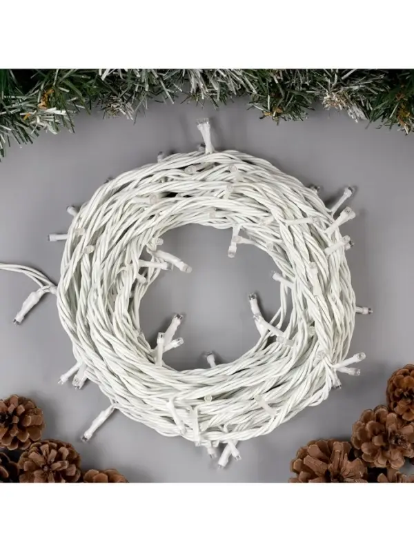 Гирлянда &laquo;Нить&raquo; 10 м, IP44, УМС, белая нить, 100 LED, свечение белое, 220 В
