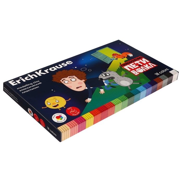Пластилин со стеком 18 цветов, 270 г, ErichKrause Пластилин со стеком 18 цветов, 270 г, ErichKrause "Приключения Пети и Волка", в картонной упаковке