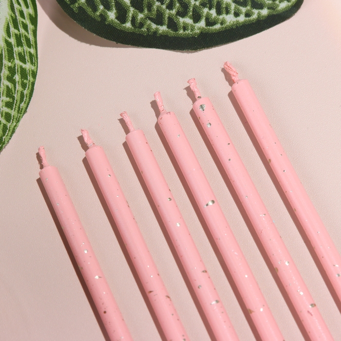 Набор свечей в торт, 6 штук  Набор свечей в торт, 6 штук "Исполнение желаний", 15 см, розовый