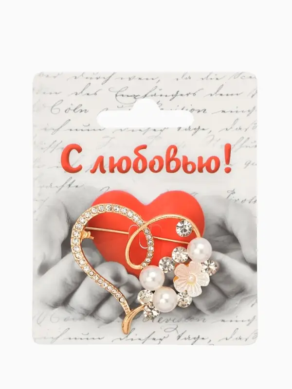 Брошь &laquo;Сердце&raquo; жемчужное, цвет белый в золоте