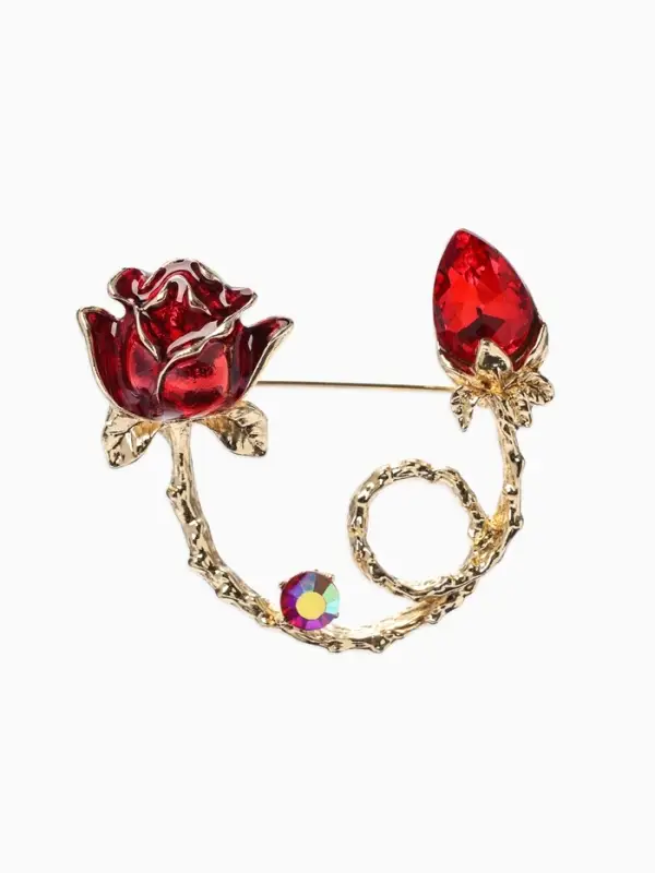 Брошь &laquo;Цветок&raquo; роза бутон, цвет красный в золоте