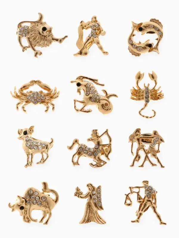 Брошь &laquo;Знаки зодиака&raquo;, ассорти, гороскоп, белая в золоте