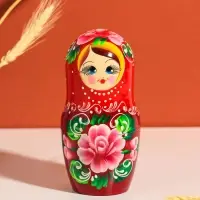 Матрешка дерево &laquo;Глаша&raquo;, красное платье, розовые цветы, 18 см, 5 кукольная, ручная роспись