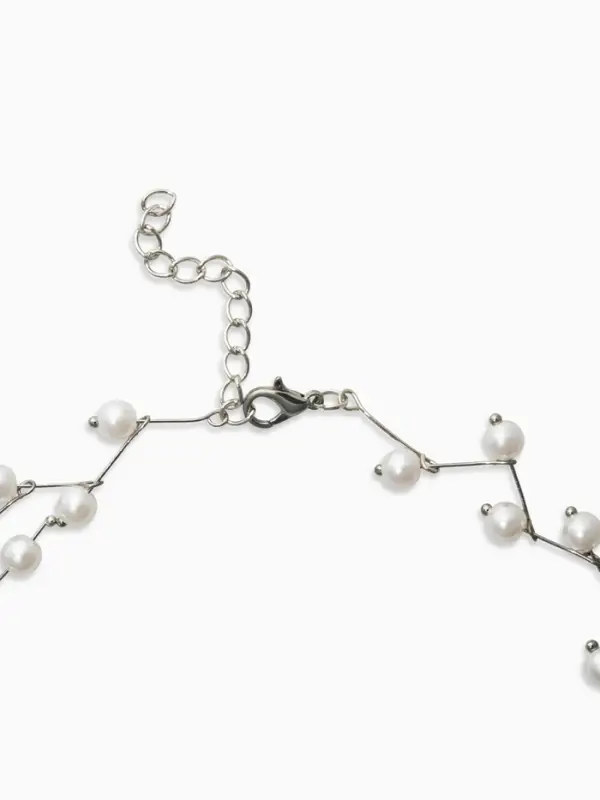 Бусы с жемчугом &laquo;Цветущая дорожка&raquo;, шар №4, белые в серебре, L=38 см