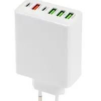 Сетевое зарядное устройство Luazon ZY-21, 4 USB, 2 Type-C, 3 А, белое